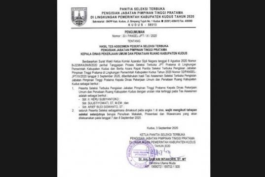 Heru Subiyantoko Tetap Lolos dalam Lelang Jabatan Kadinas PUPR