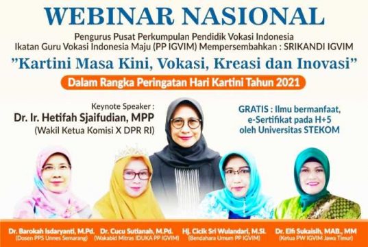 Ikatan Guru Vokasi Gelar Webinar Nasional tentang Kreasi Kartini Masa Kini