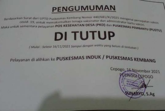 Dikeluhkan Warga, Penutupan Semua Puskesmas Pembantu dan PKD di Kec. Kembang Jepara