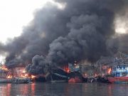 Belasan Kapal Terbakar di Pelabuhan Kota Tegal