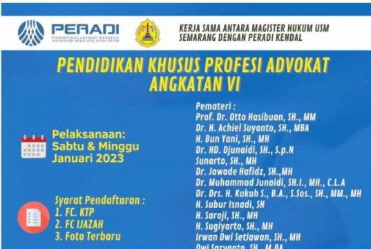 Magister Hukum USM-Peradi Kendal Gelar Pendidikan Khusus Profesi Advokat