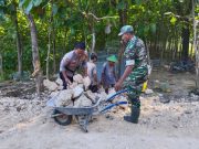 Kolaborasi TNI dan Polri Bersama Warga Kerja Bakti Bangun Tanggul di Jati Blora