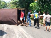 Gara-gara Rem ‘Bangkak’, Begini Jadinya Truk Boks di Nguntoronadi Wonogiri