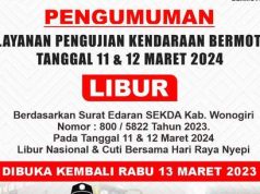 Pelayanan Pengujian Kendaraan Bermotor Libur Dua Hari