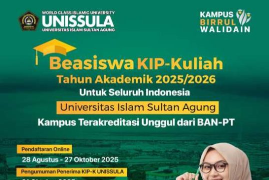 Unissula Masih Buka Beasiswa KIP-K Sampai 27 Oktober 2025