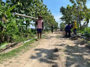 Satgas TMMD Bersama Warga Melangsir Begesting Besi untuk Betonisasi Jalan