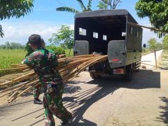 Semangat Prajurit Panggul Bambu Bersama Jelang Penutupan TMMD Sragen