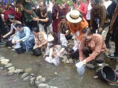 Umat Buddha Menebar Ribuan Ikan ke Sungai Progo dan Merpati Putih