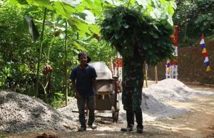 Anggota Satgas TMMD Purworejo Bantu Warga Angkut Rumput Pakan Ternak